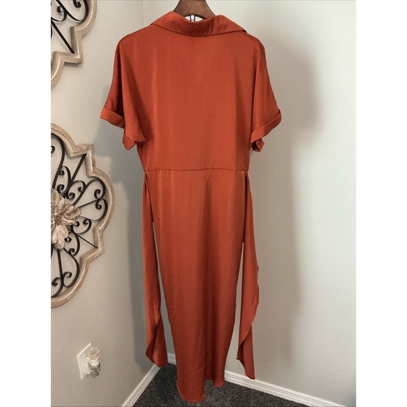 Big Hit Fashion Tie Front Midi Cocoon  Orange Copper Dress Size M - Picture 6 of 14